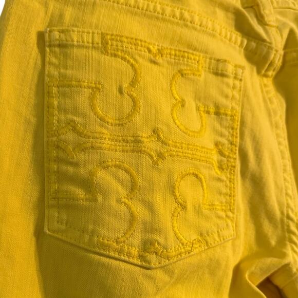 Tory Burch Bright Yellow Cropped Slom Boot Cut Jeans Size 27 (4) - Picture 6 of 11